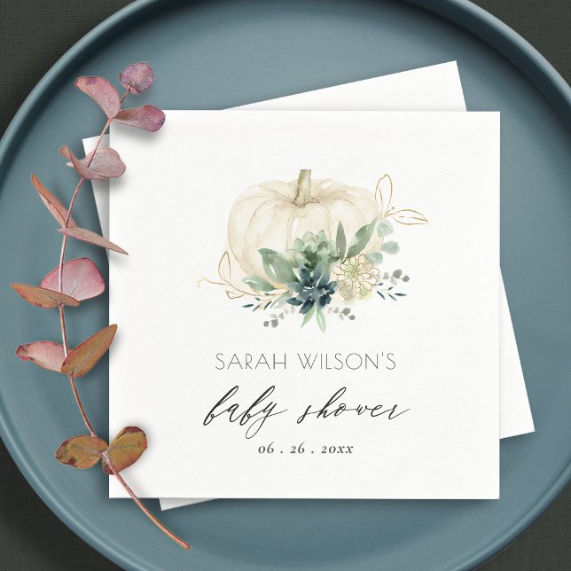 Dusky Blue  Green Succulent Pumpkin Baby Shower Napkin (Creator Uploaded)