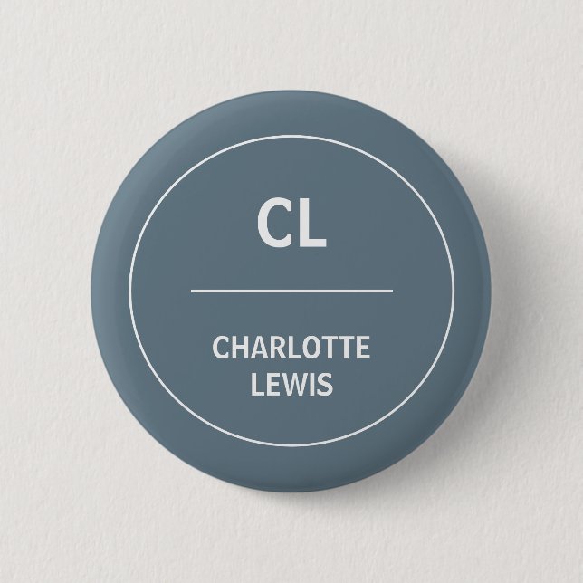 Dusky Blue Grey Monogram Minimal Modern Design 2 Inch Round Button (Front)