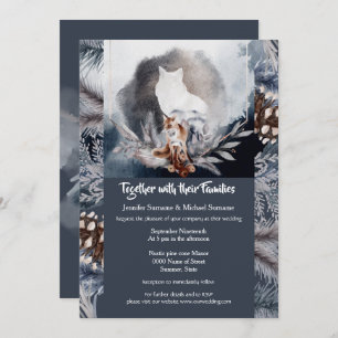 Dusky blue grey slate watercolor wolf trees invitation