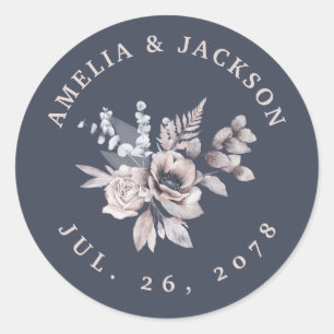 Dusky Blue Heather Lilac Beige Florals  Invitation Classic Round Sticker