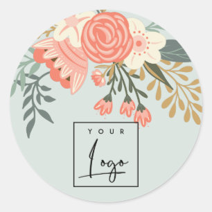 Dusky Blue Orange Blush Ambrosia Floral Logo Classic Round Sticker