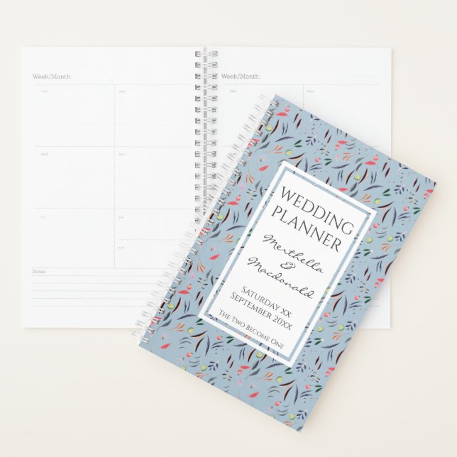 Dusky Blue Personalized Floral WEDDING Planner (Display)
