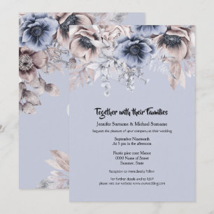 Dusky blue pink woodland anemone flower invitation