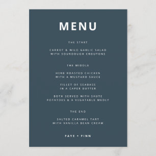 Dusky Blue Scandinavian Minimalist Wedding Menu