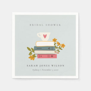 Dusky Blue Stacked Storybooks Floral Bridal Shower Napkin