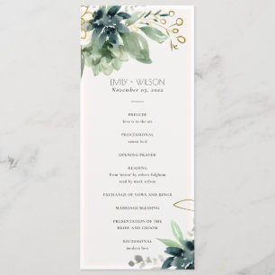 Dusky Blue Succulent Mariage Ceremony Programme