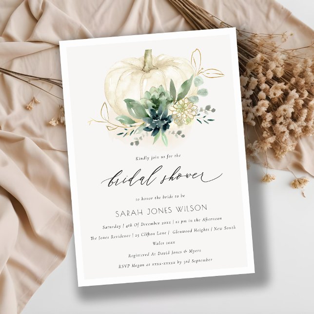 Dusky Blue Succulent Pumpkin Bridal Shower Invite (Creator Uploaded)