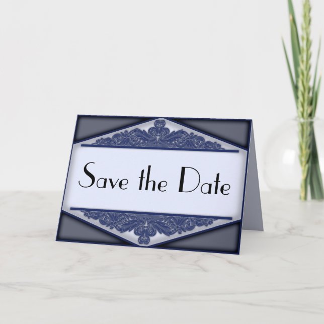 Dusky Blue Vintage, save the date card (Front)