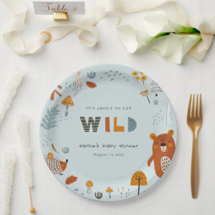 Dusky Blue Wild Woodland Animals Baby Shower Paper Plate