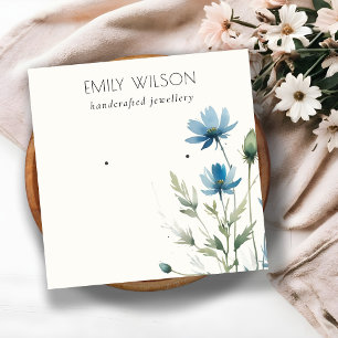 Dusky Blue Wildflower Watercolor Earring Display Square Business Card
