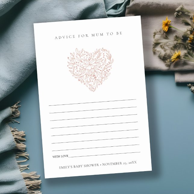 Dusky Blush Flora Heart Advice for Mum Baby Shower Enclosure Card (Creator Uploaded)