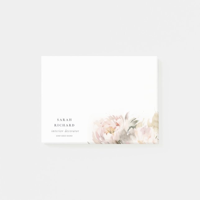 Dusky Blush Peony Watercolor Floral Bunch Business Post-it Notes (Front)