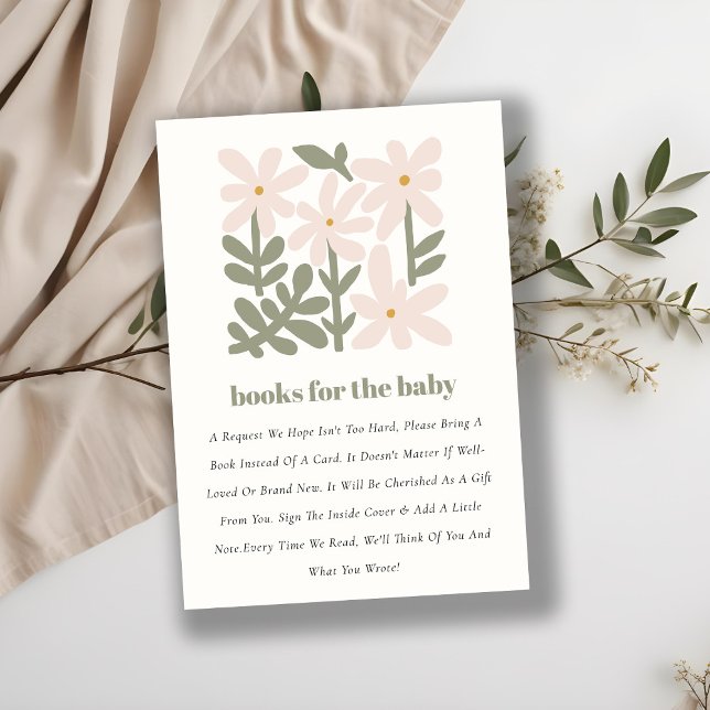 Dusky Blush Retro Minimal Floral Books For Baby Enclosure Card (Creator Uploaded)
