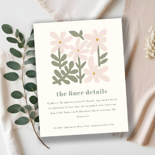 Dusky Blush Retro Minimal Floral Wedding Details Enclosure Card