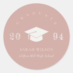 Dusky Blush Rose Pink Minimal Simple Graduation Classic Round Sticker