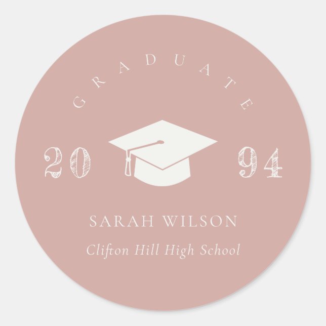 Dusky Blush Rose Pink Minimal Simple Graduation Classic Round Sticker (Front)