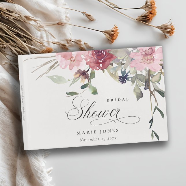 Dusky Blush Rose Wildflower Floral Bridal Shower Guest Book (Creator Uploaded)