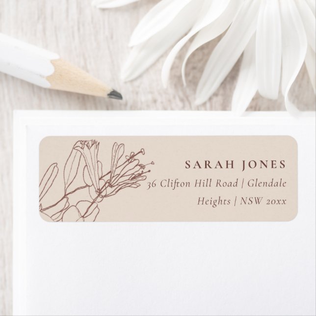 DUSKY BLUSH TERRACOTTA LINE DRAWING FLORAL ADDRESS (Insitu)