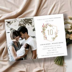 Dusky Blush Wildflower Crest Photo Anniversary Invitation