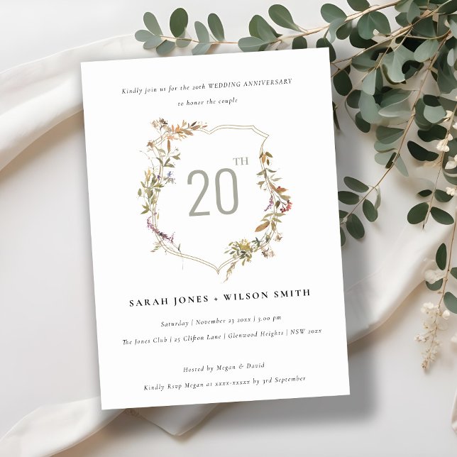 Dusky Blush Wildflower Crest Wedding Anniversary Invitation (Creator Uploaded)