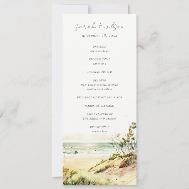Dusky Coastal Beach Sun Seascape Wedding Program (Front)