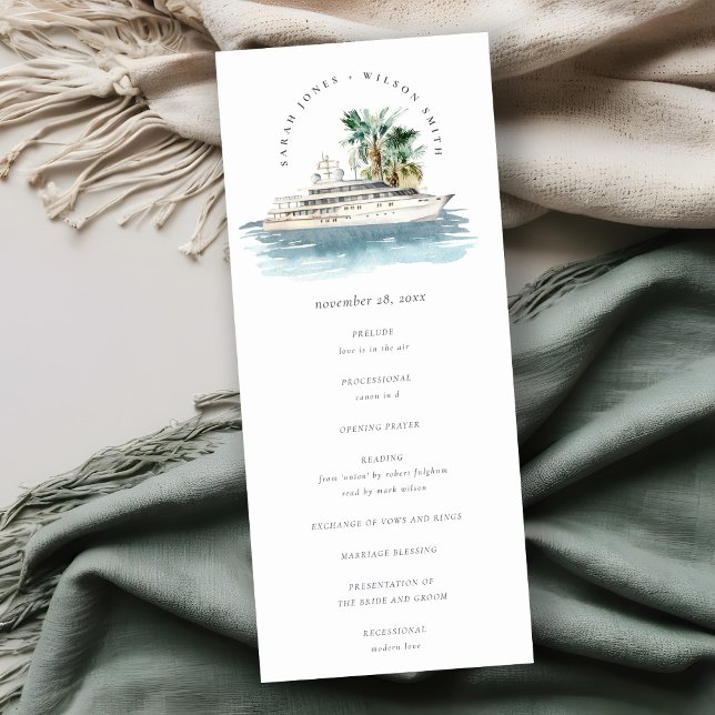 Dusky Cruise Ship Palm Seascape Wedding Program (Creator Uploaded)