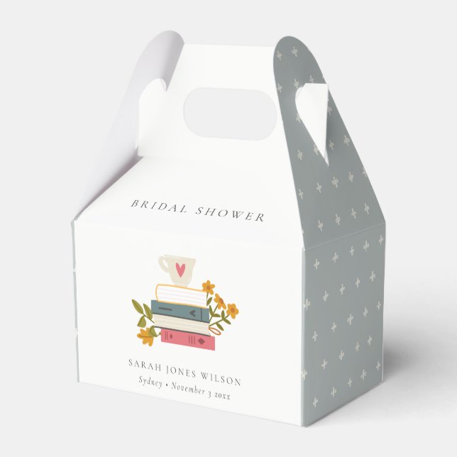 Dusky Cute Stacked Storybooks Floral Bridal Shower Favor Box (Back Side)