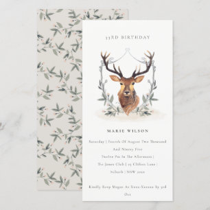 Dusky Deer Floral Crest Any Age Birthday Invite