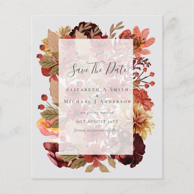Dusky Fall BUDGET WEDDING SAVE DATES Terracotta Flyer (Front)