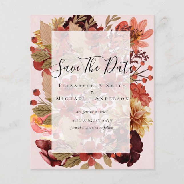 Dusky Fall BUDGET WEDDING SAVE DATES Terracotta Flyer (Front)