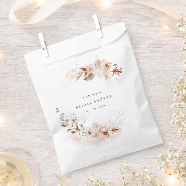 Dusky Fall Marsala Blush Floral Bridal Shower Favour Bag (Clipped)