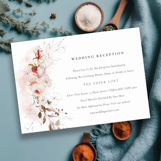 Dusky Fall Marsala Blush Floral Wedding Reception Enclosure Card (Creator Uploaded)