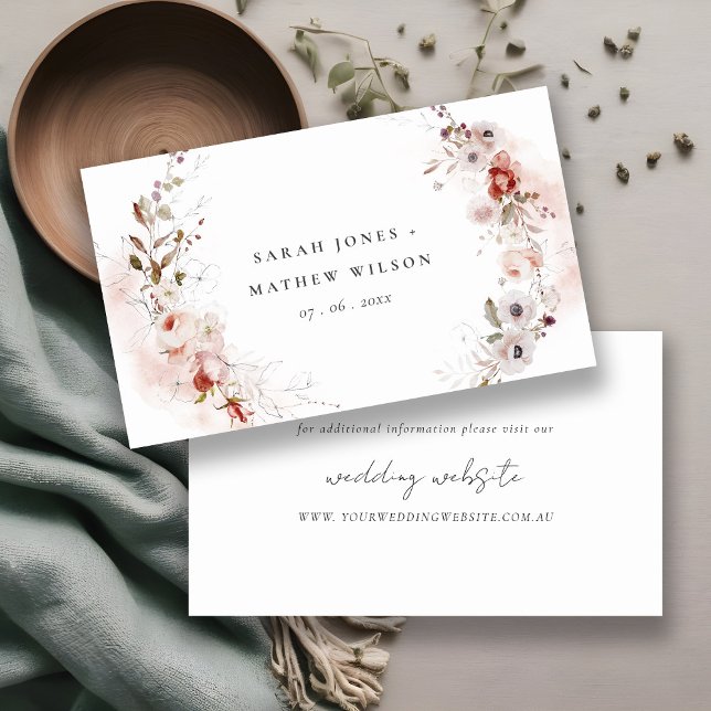 Dusky Fall Marsala Blush Floral Wedding Website Enclosure Card (Creator Uploaded)