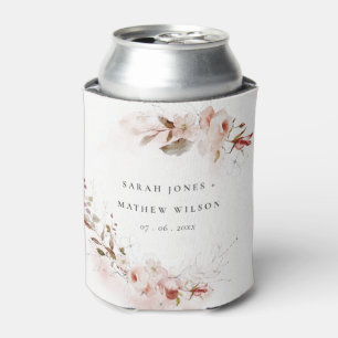 Dusky Fall Marsala Blush Floral Wreath Wedding Can Cooler