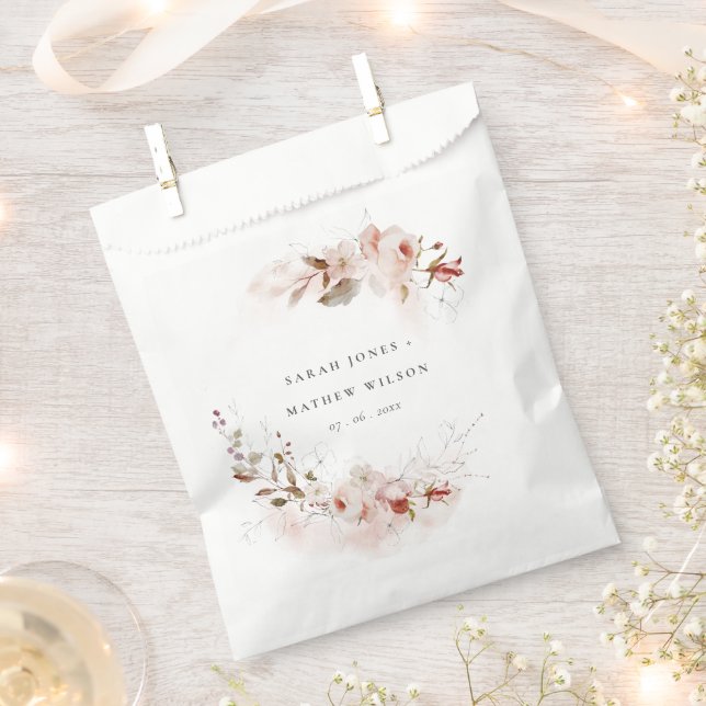 Dusky Fall Marsala Blush Floral Wreath Wedding Favour Bag (Clipped)