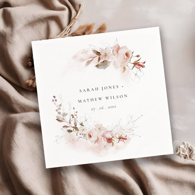 Dusky Fall Marsala Blush Floral Wreath Wedding Napkin (Creator Uploaded)