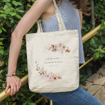 Dusky Fall Marsala Blush Floral Wreath Wedding Tote Bag<br><div class="desc">Dusky Fall Marsala Blush Floral Watercolor Collection.- it's an elegant script watercolor Illustration of pastel subtle dusky autumn floral with dry leaves perfect for your fall, wedding & parties. It’s very easy to customize, with your personal details. If you need any other matching product or customization, kindly message via Zazzle....</div>