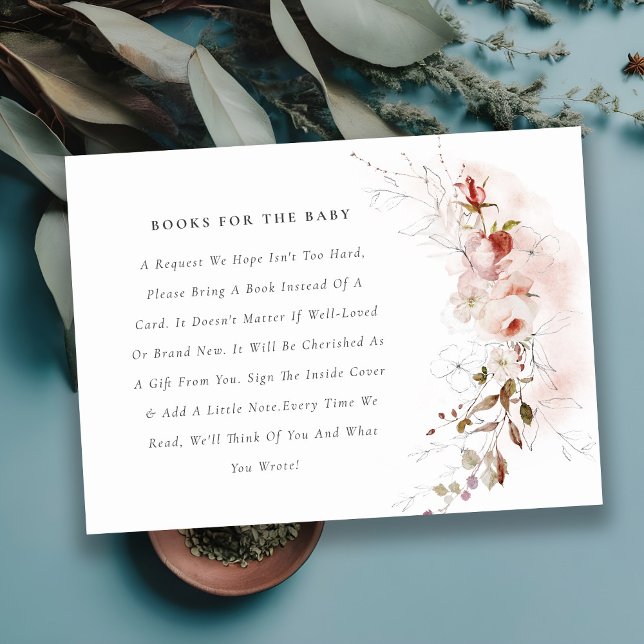 Dusky Fall Marsala Floral Books For Baby Shower Enclosure Card (Creator Uploaded)