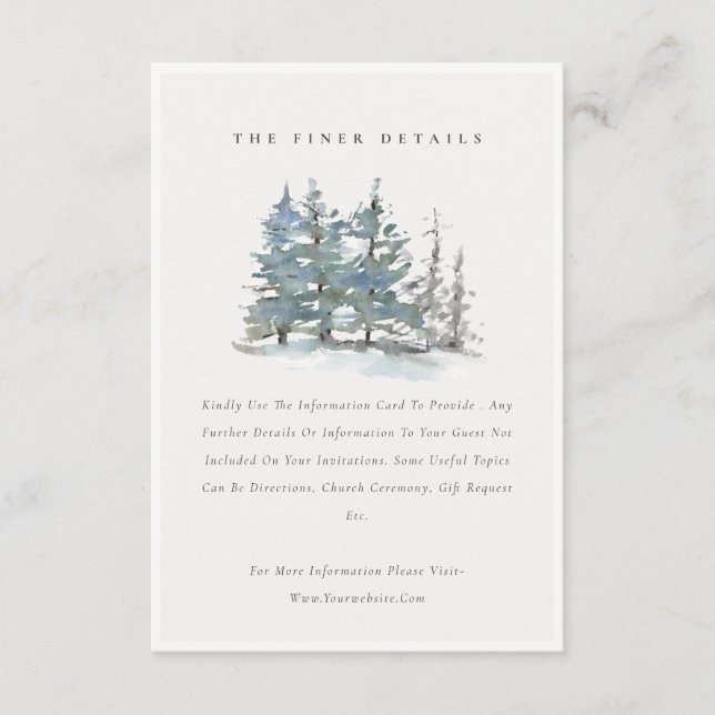 Dusky Green Blue Pine Tree Woods Wedding Detail Enclosure Card (Front)