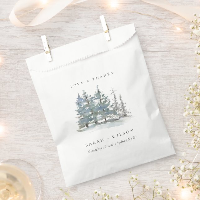 Dusky Green Blue Pine Tree Woods Wedding Thanks Favour Bag (Clipped)