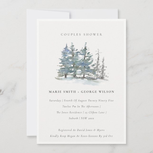 Dusky Green Blue Pine Woods Couples Invitation dou (Devant)