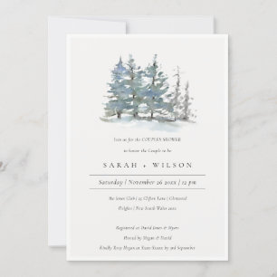 Dusky Green Blue Pine Woods Couples Invitation dou