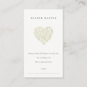Dusky Green Flora Heart  Diaper Raffle Baby Shower Enclosure Card