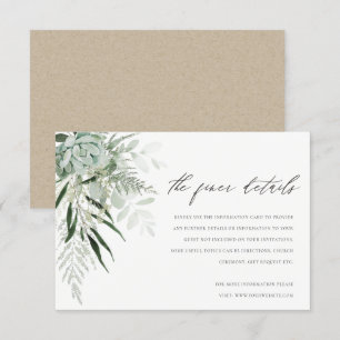 Dusky Green Leafy Fern Succulent Wedding Details Enclosure Card
