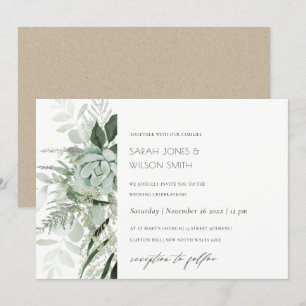 Dusky Green Leafy Fern Succulent Wedding Invite