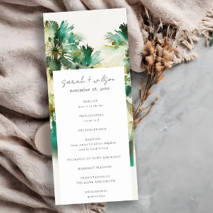 Dusky Green Tropical Palm Tree Wedding Program