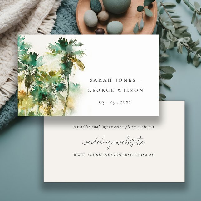 Dusky Green Tropical Palm Trees Wedding Website Enclosure Card (Creator Uploaded)
