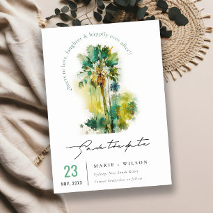Dusky Green Yellow Tropical Watercolor Palm Trees Save The Date