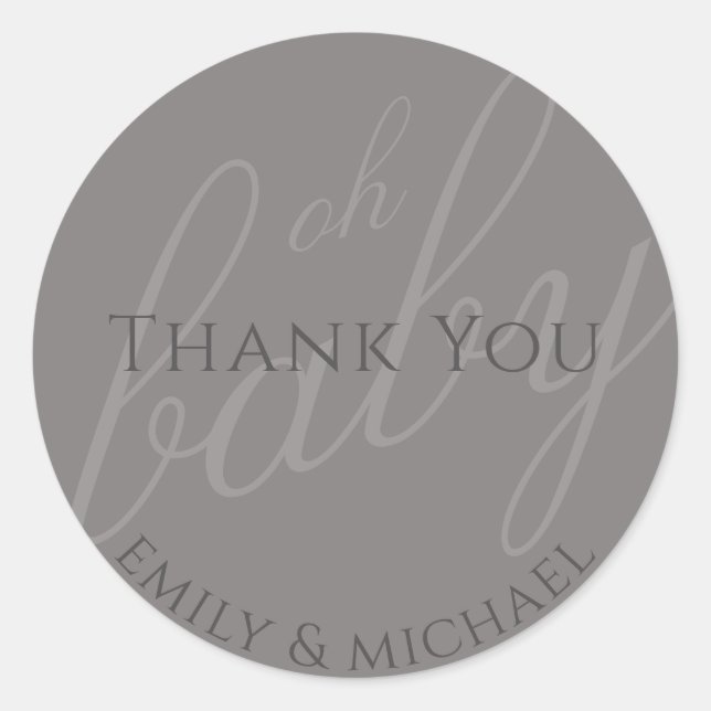 Dusky Grey GreenThank You Baby Shower Modern Classic Round Sticker (Front)
