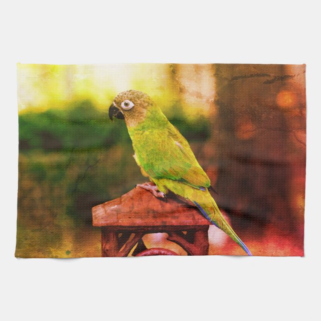 Dusky Headed Conure Parrot Abstract  Kitchen Towel (Horizontal)